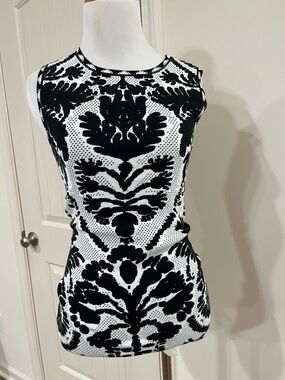 Marie Oliver Black and White Damask Knit Top